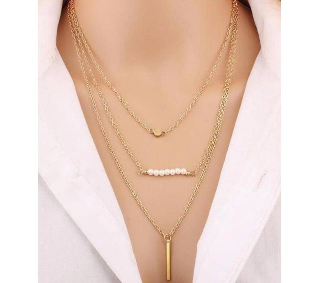 Europe Bar Multilayer Iron Pearl Necklace Double Layered Necklace Clavicle Chain