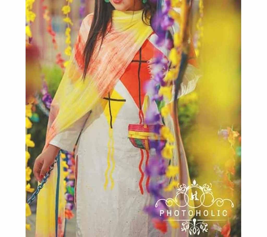 Unstitched White Cotton Salwar Kameez For Women
