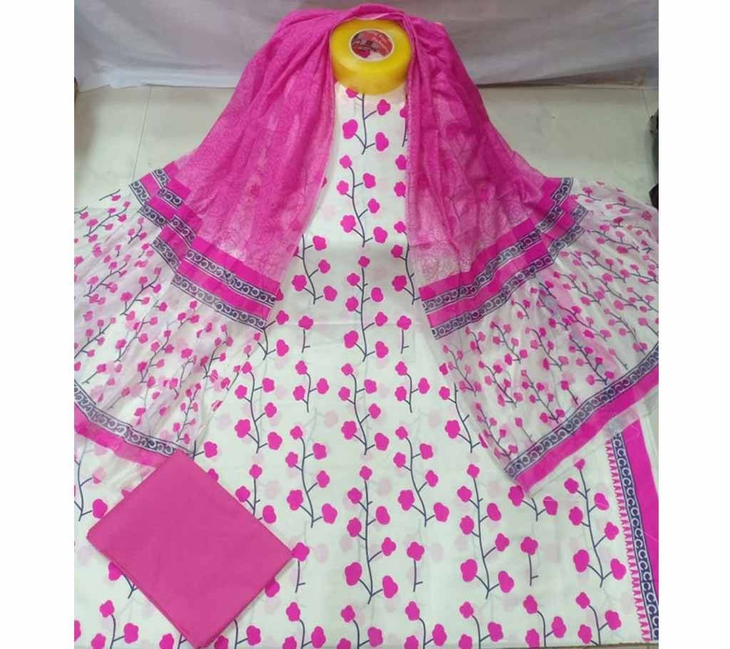 Unstiched Cotton With Skin Print Three Piece