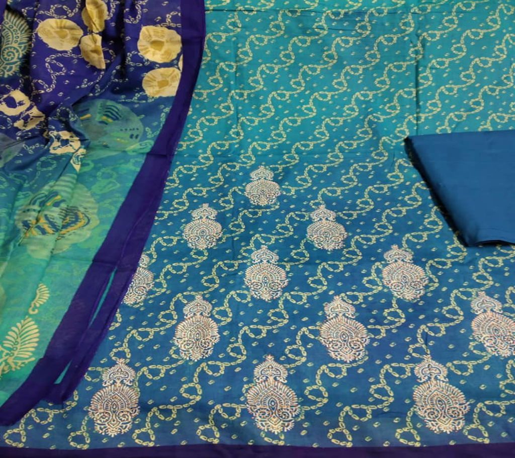 Stone Worked Cundri Print Cotton Three Piece