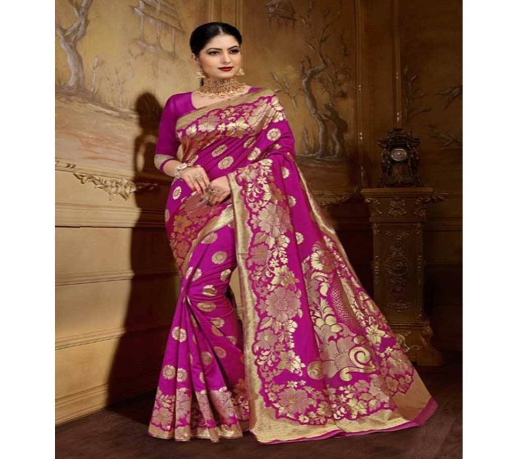 Violet and Golden Embroidery Work Katan Saree For Women