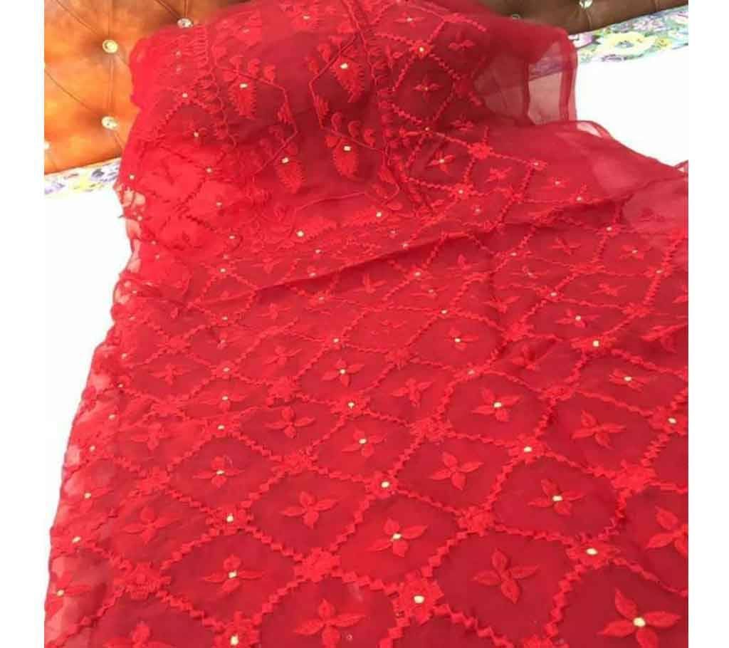 Unstitched embroidery work red Color kameez for Women (1 piece)