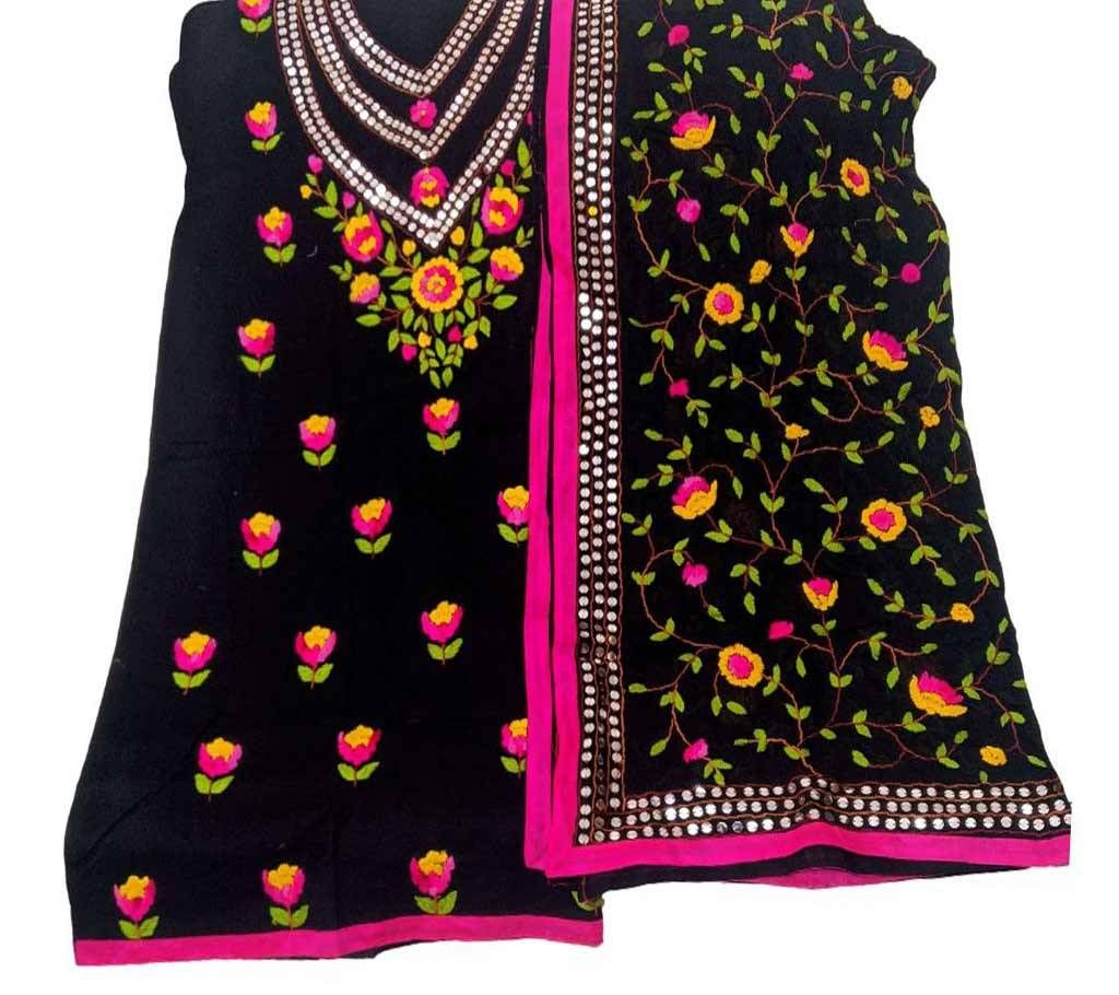 Unstitched Black Cotton Phulkari Handset Dollar Work-2 Piece 