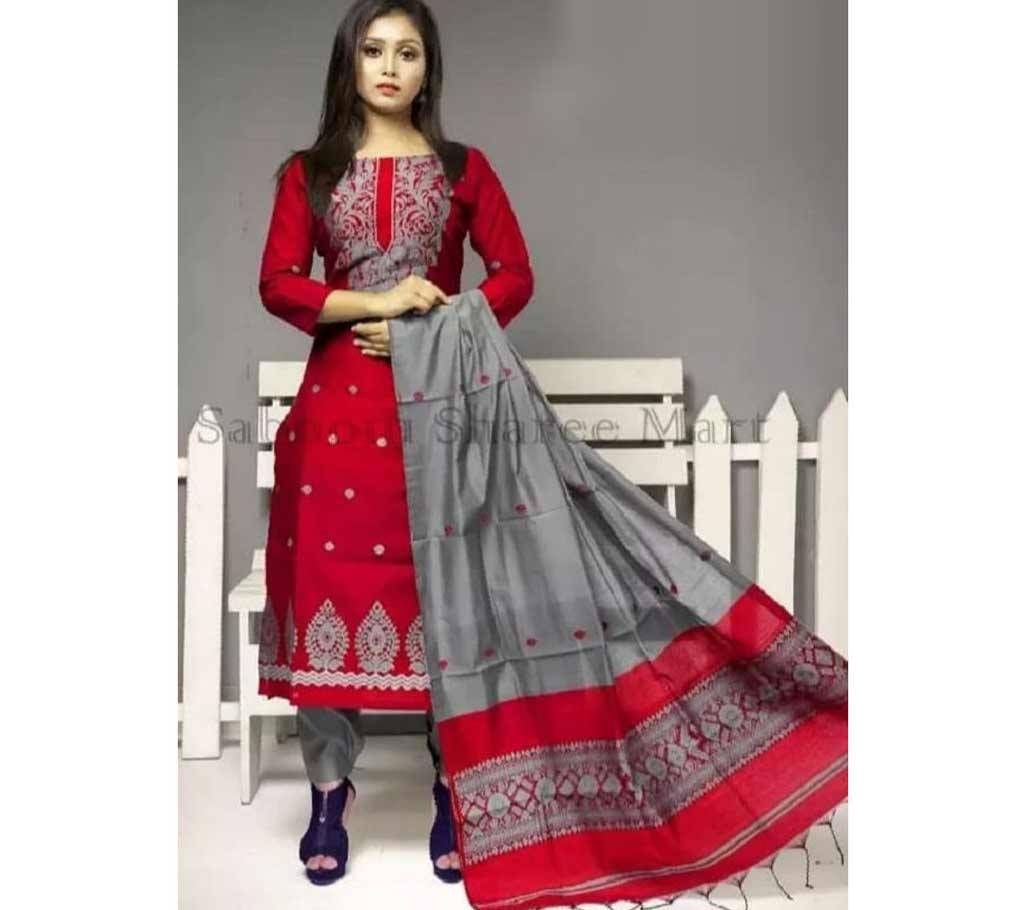Cotton Un-Stitched Salwar Kameez for Women - ReD Ash 