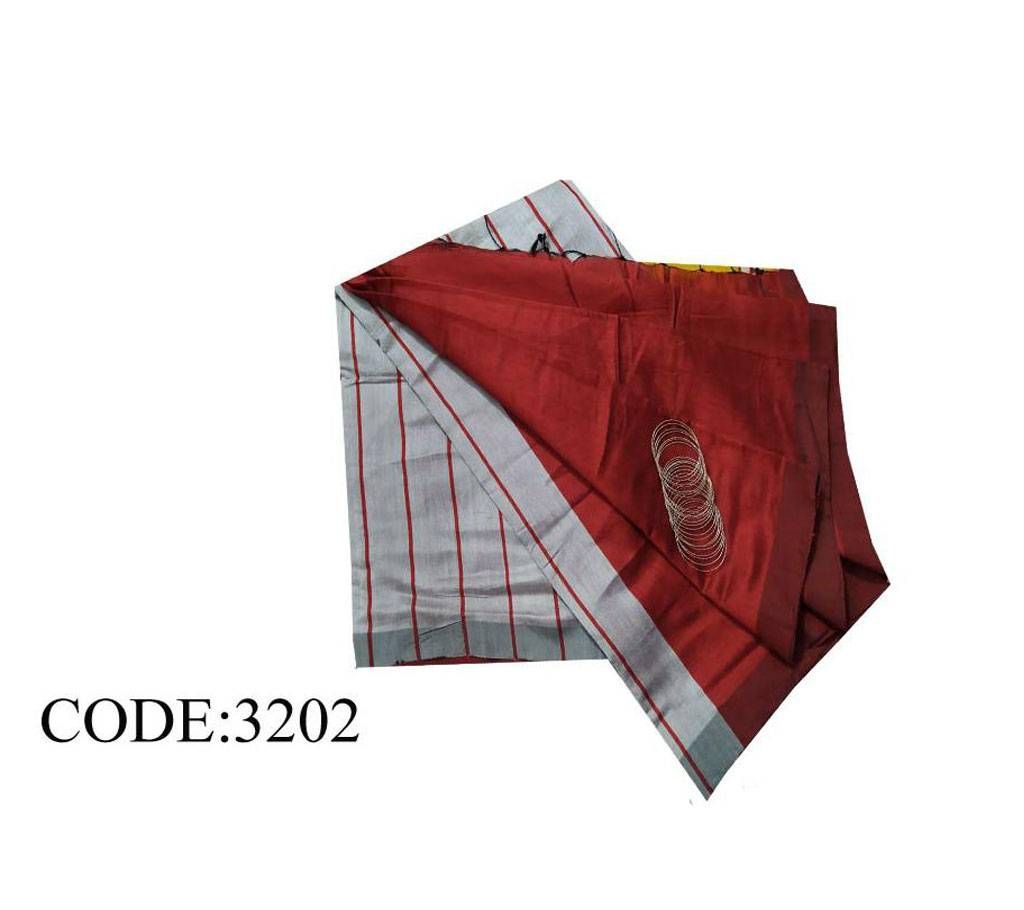 Ash and Dark Red Half Silk Sharee