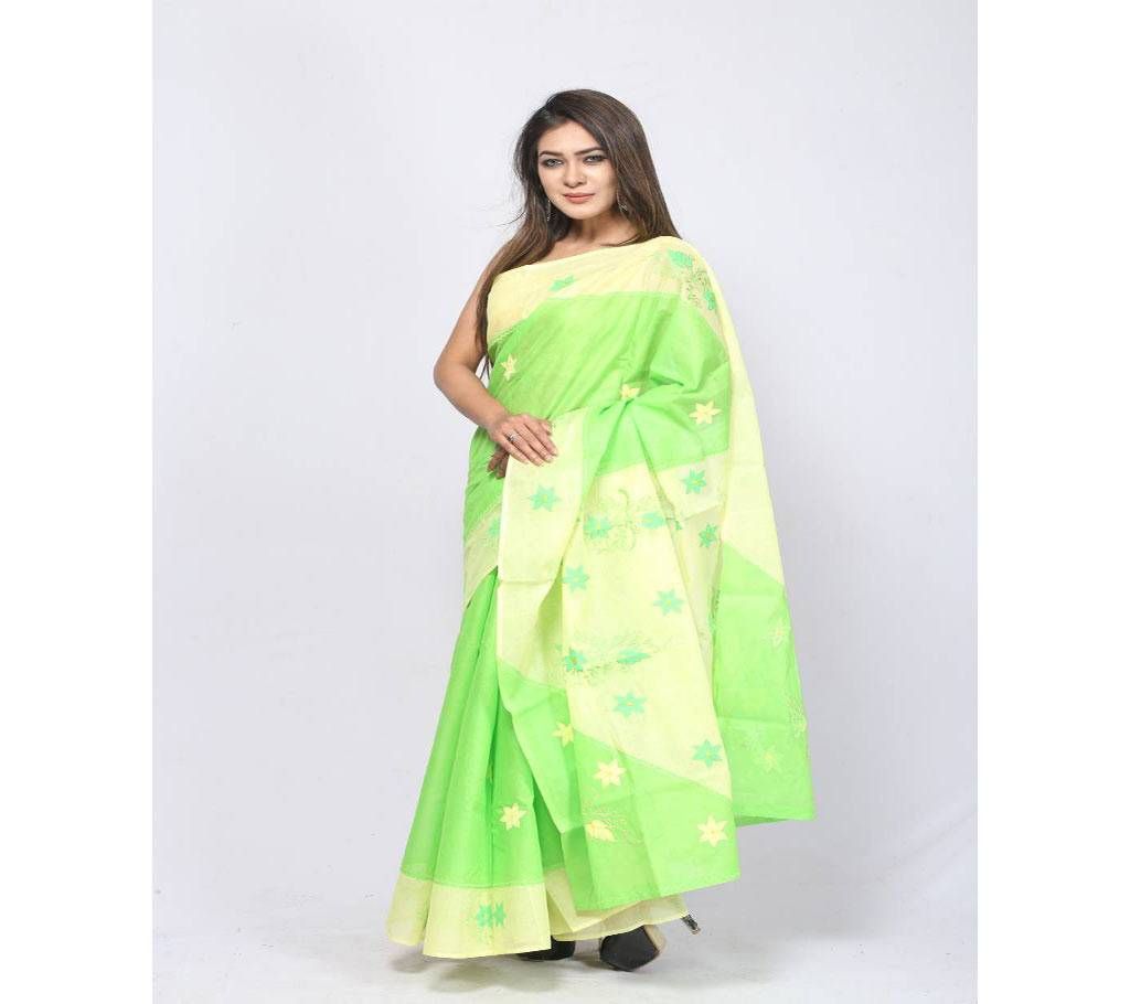 Hand Embroidery Saree -Lime green & Light yellow