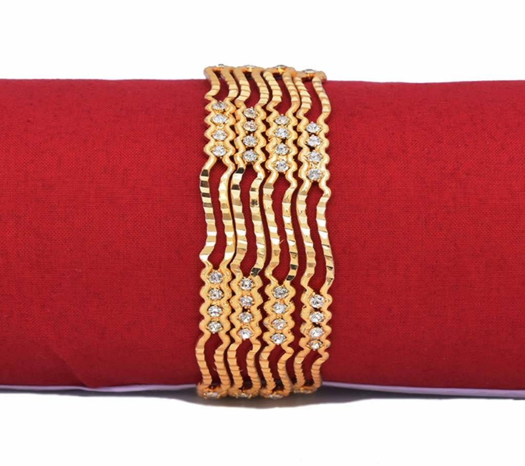 Indian Stone Setting Golden Bangles For Ladies (4 pcs)