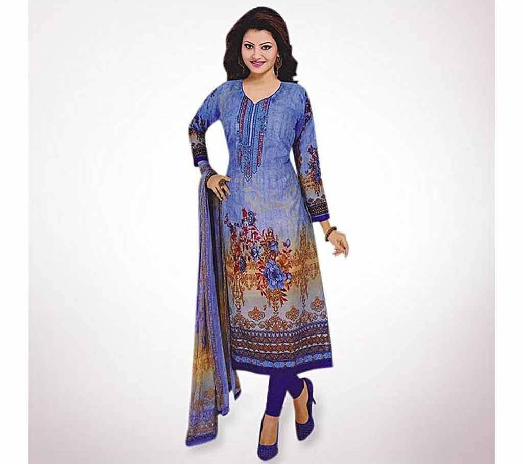Unstitched Blue Embroidery Cotton Salwar Kameez (Copy)
