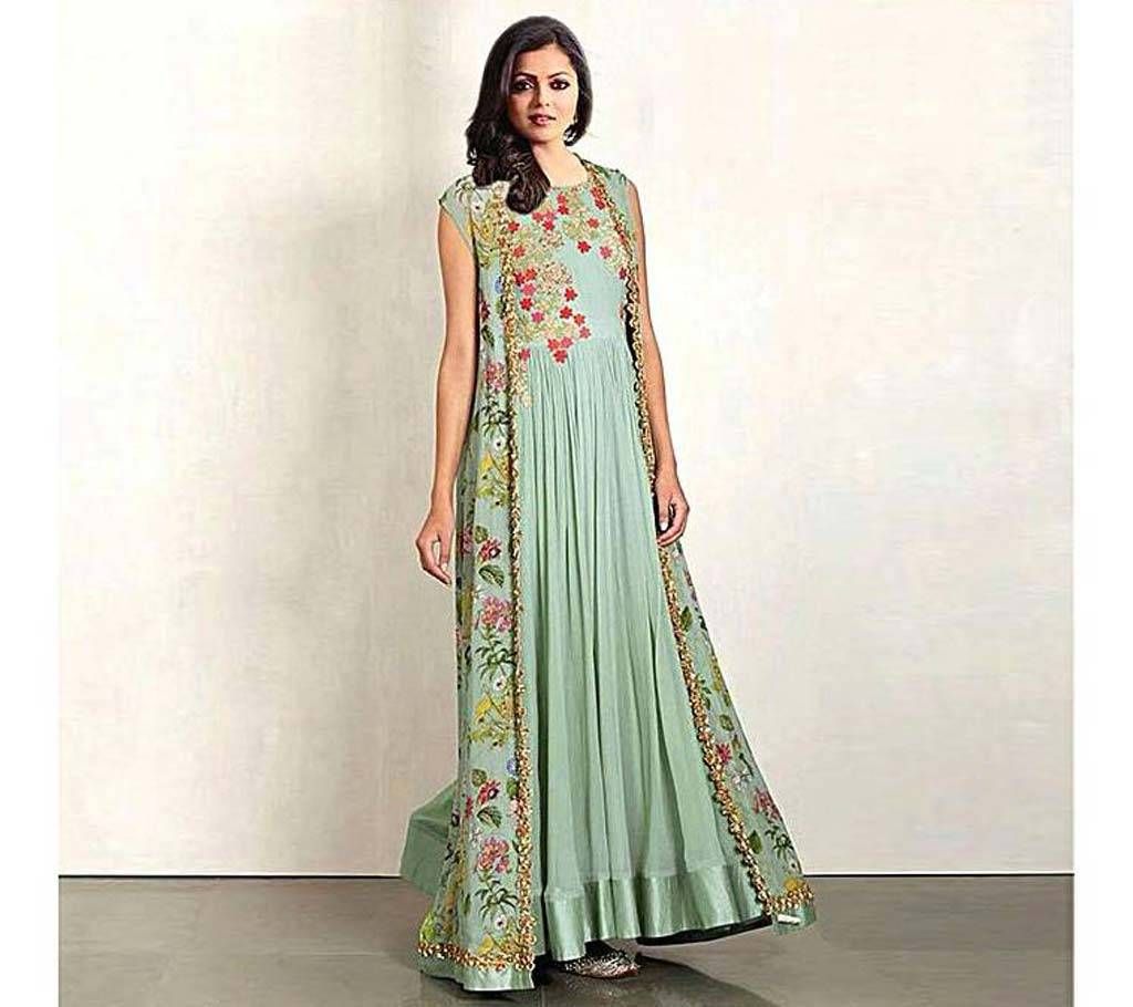 Unstitched Slate Blue Embroidery Georgette Gown (Copy)