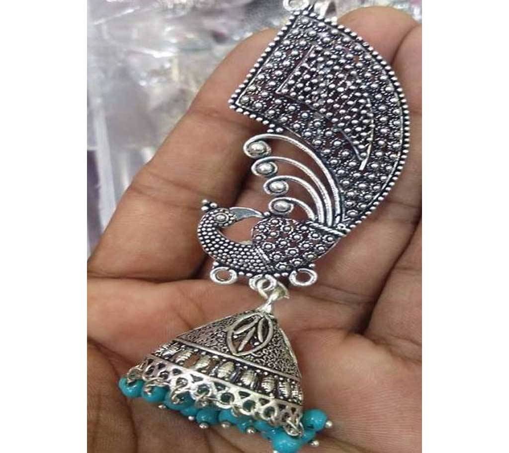 Antique Silver Plated Peacock Earrings Jhumka