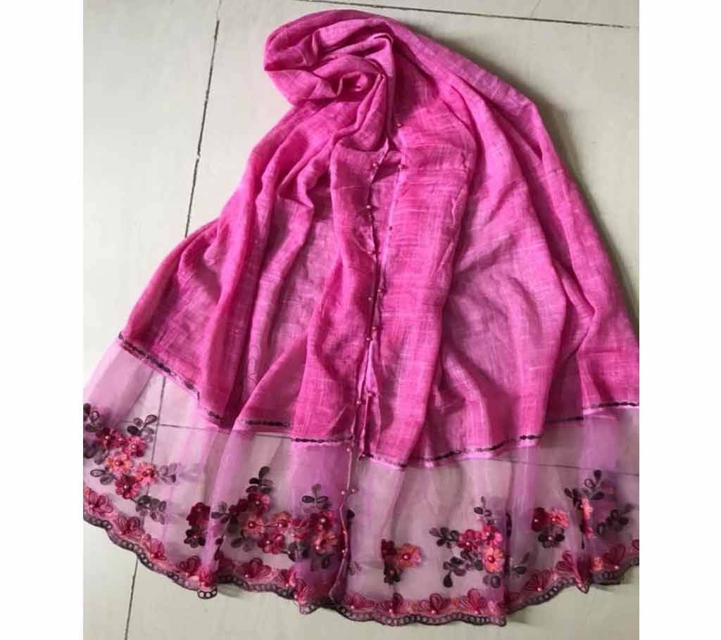 Cotton shimmery maxi hijab with embroidered lace