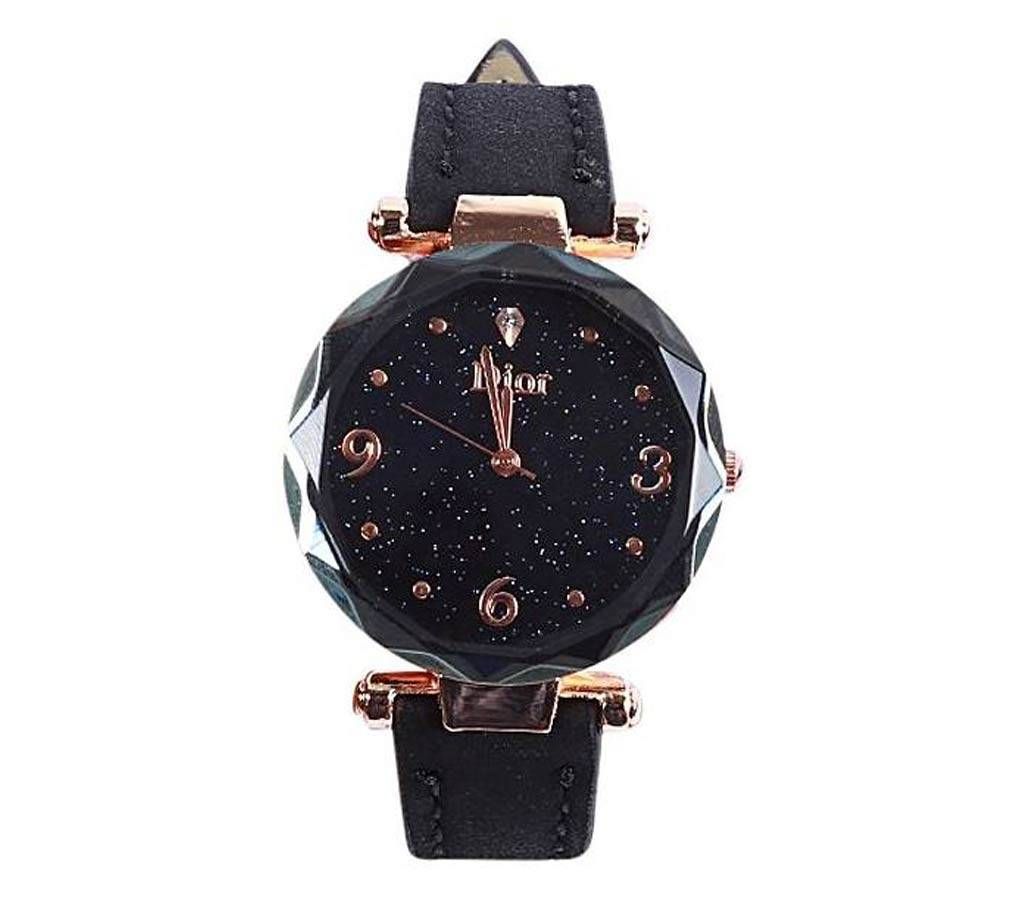 Artificial Leather Analog Watch for Women - Black 