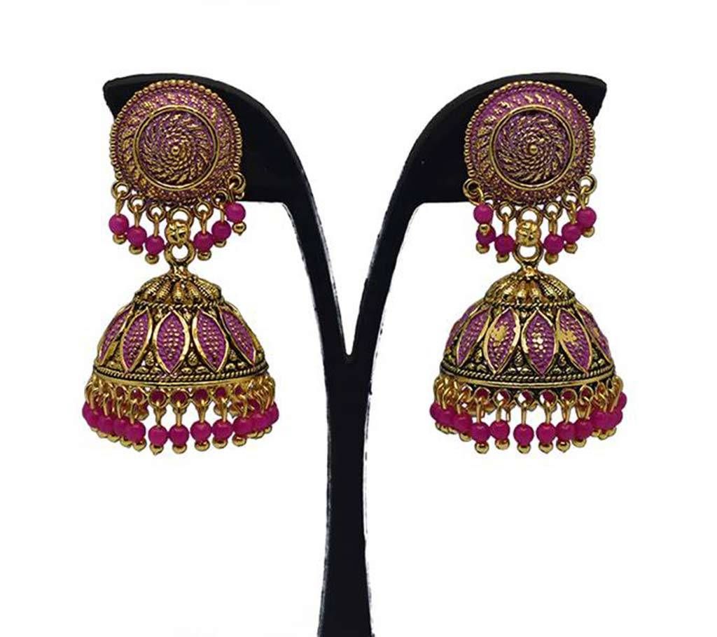 Gold Plated Pink Pearl Indian Earing for Women