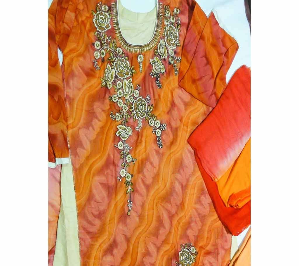 Unstitched Georgette Embroidery Three Piece - Double part