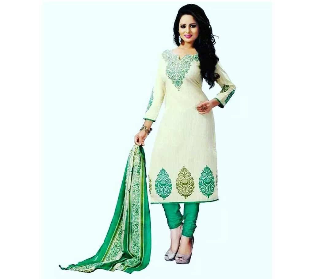 Cream Cotton Unstitched Salwar Kameez for Women