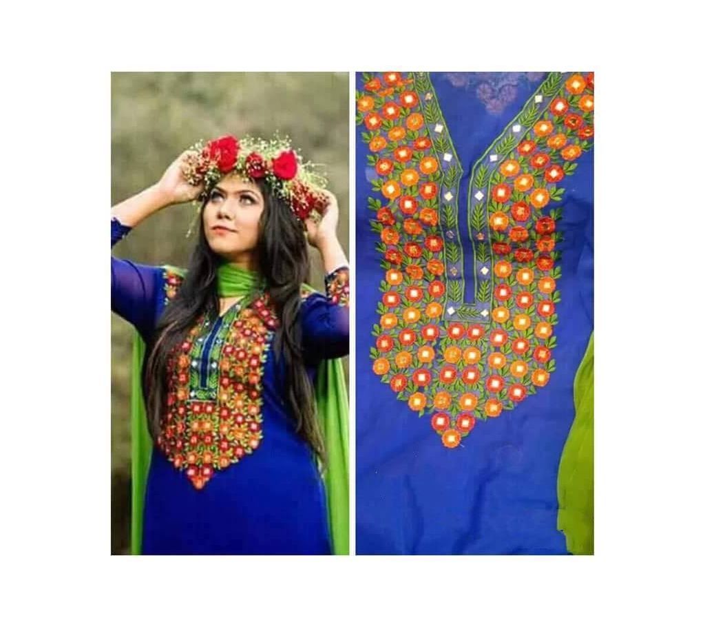 Unstitched Blue  Salwar Kameez For Women