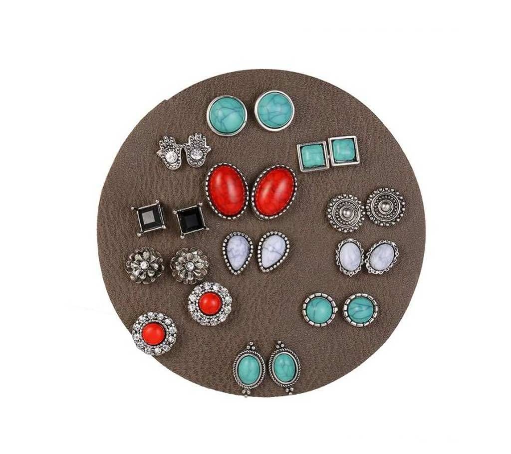 12Pairs/set Vintage Women's Marble Earrings 