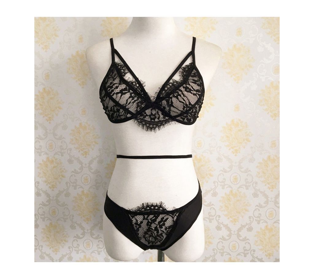 Women Bra Set Black Women Wire Free Brief Set