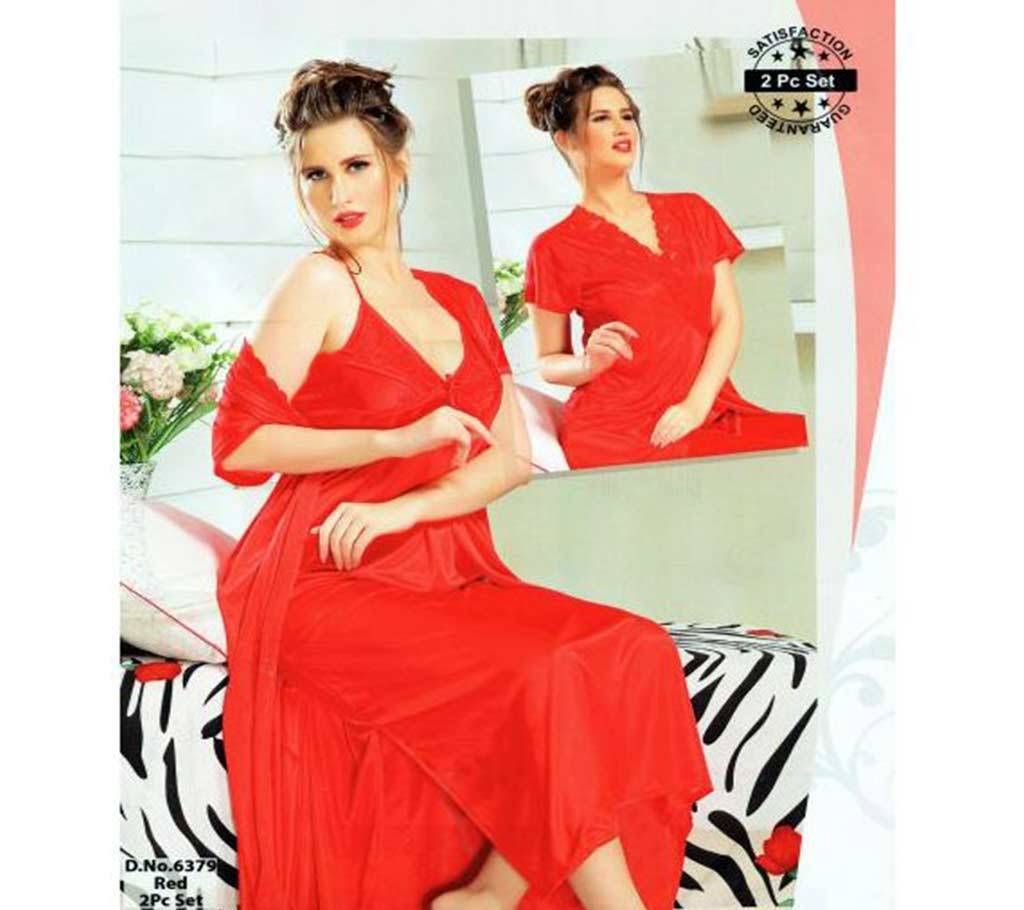 Fashionable Two Part Nighty-6379 Red