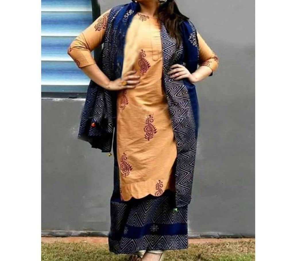 Unstitched block printed cotton salwar kameez fs-92