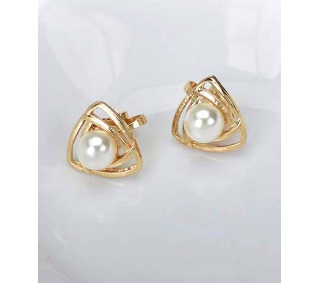 Gold Color Simulated Pearl Earrings For Women
