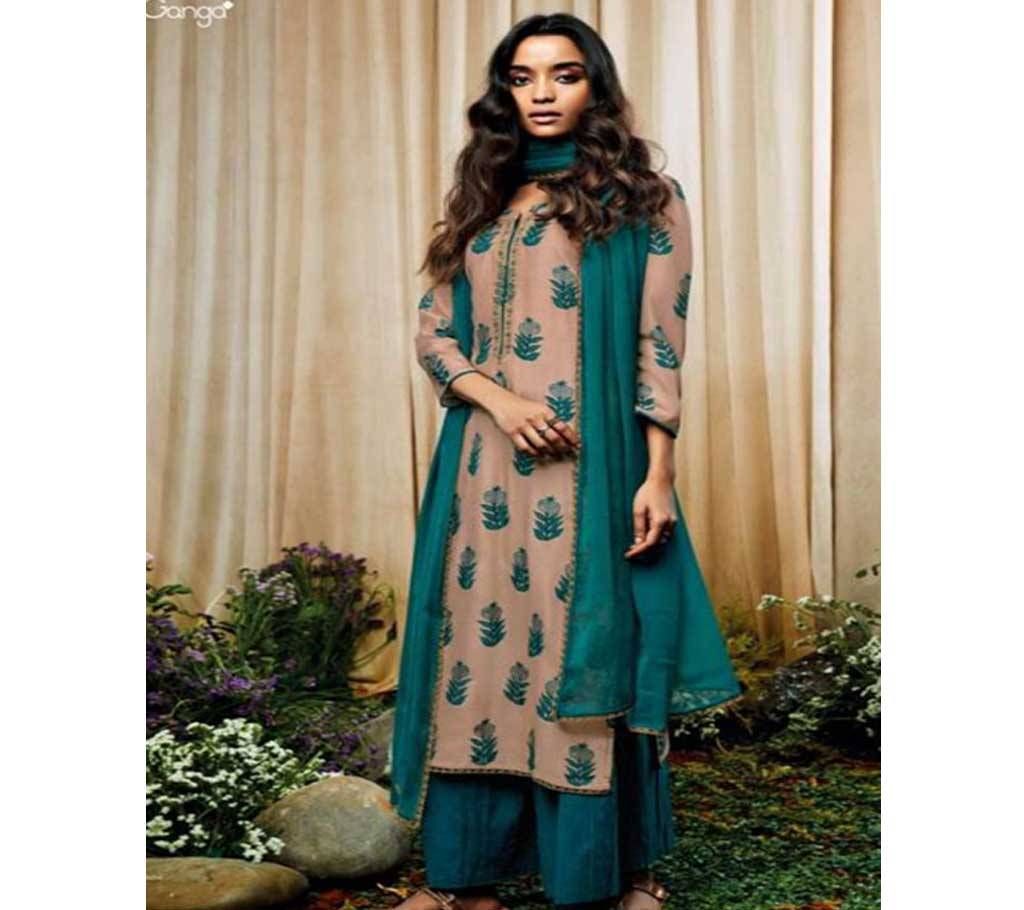 Unstitched Ganga Amoret Pure Bemberg Silk Printed - 7134 - SST