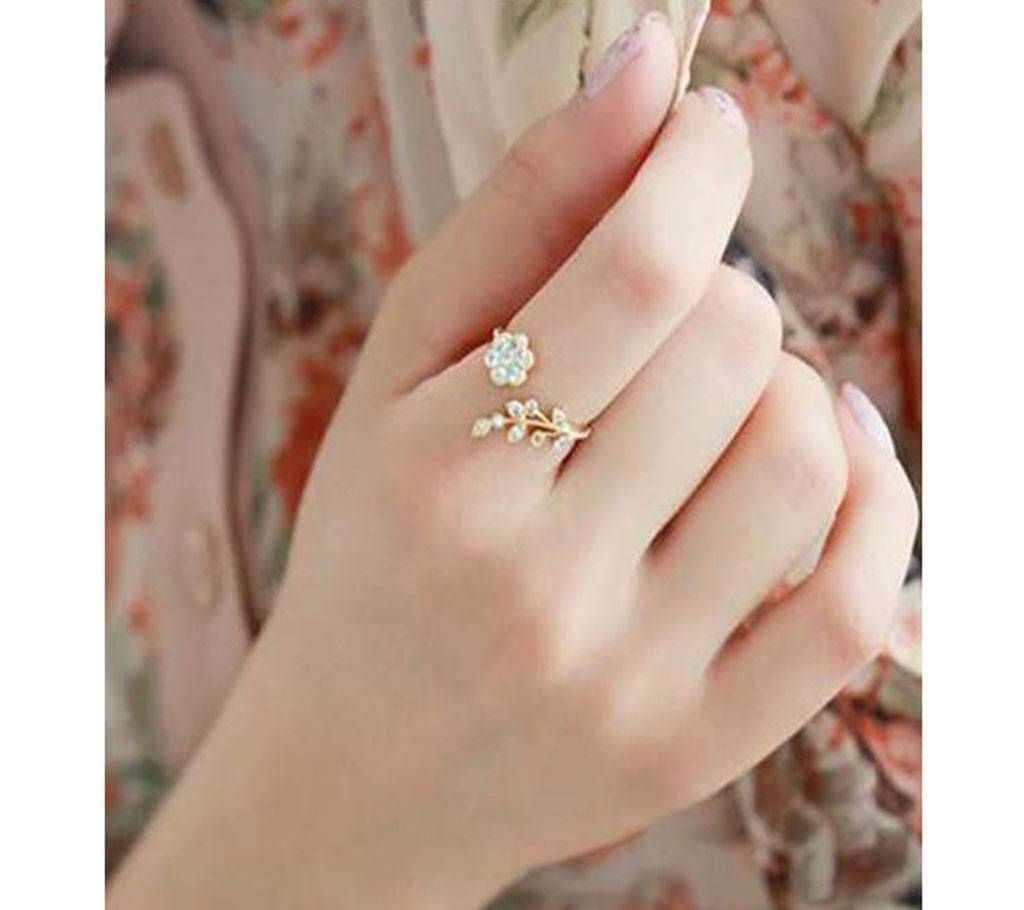 Adjustable Gold Plated Wishful Flower Leaves & Branches Finger Rings