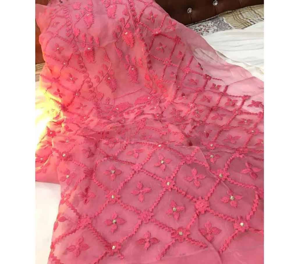Unstitched embroidery work pink Color kameez for Women (1 piece)