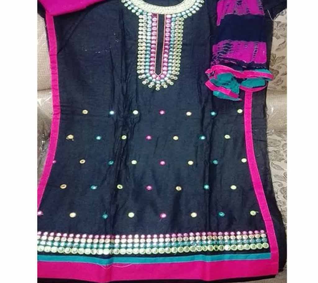 Unstiched Linen cotton fabric with Glass embroidery work three Pieces 