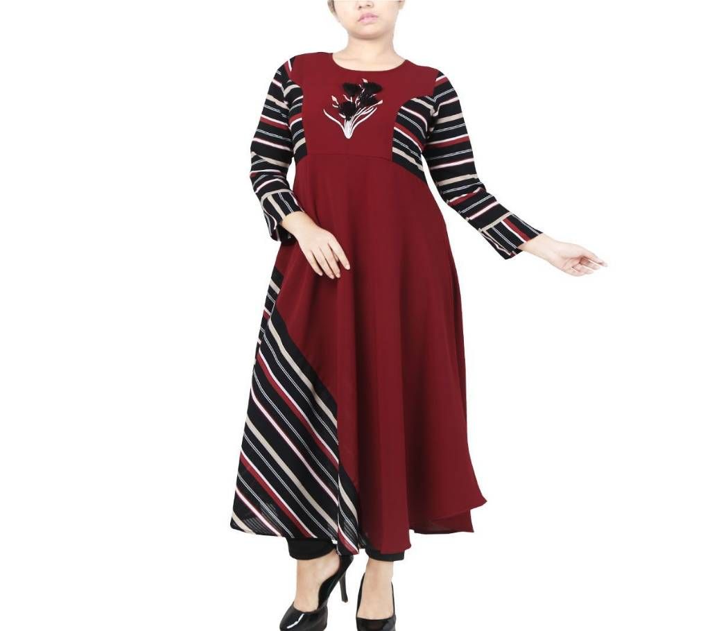 Georgette Stitched Kurti-maroon and black mixed 