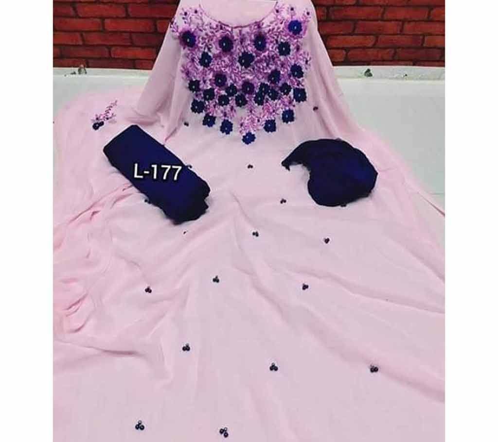 Semi Stitched Indian Weightless Georgette -embroidery 3 Piece For Women-18 