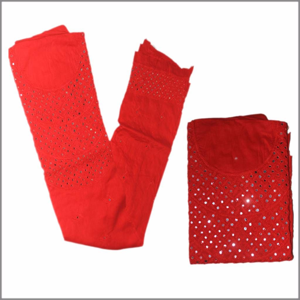 Red unstitched cotton single kameez
