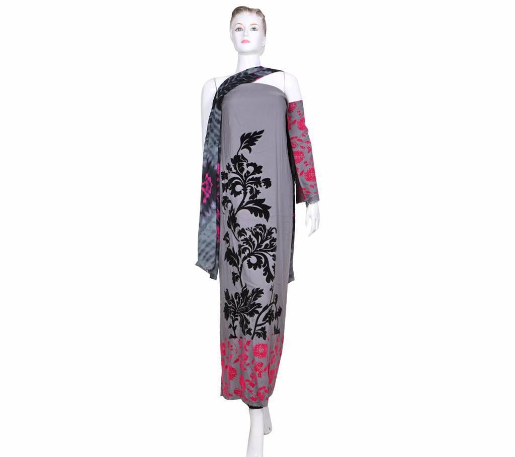 unstitched bird pronted lilen three piece 