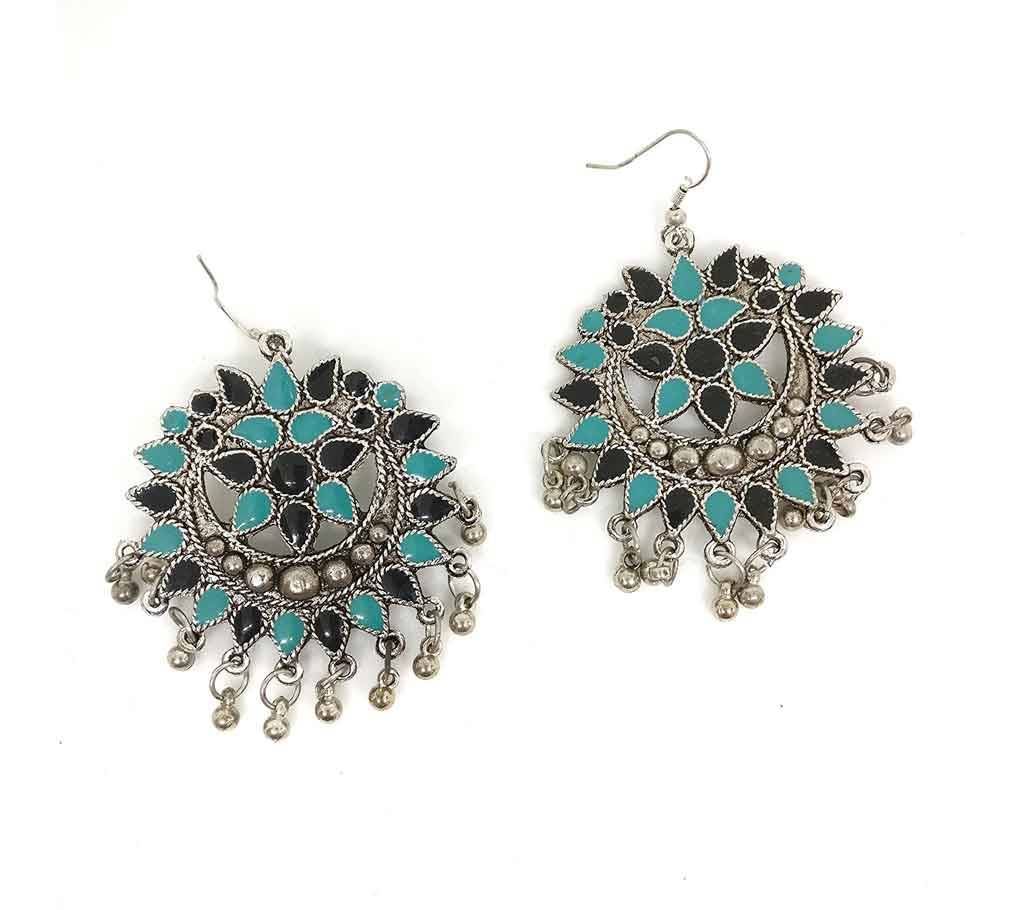 German Silver Afghani Dangler Hook Chandbali Earrings (by Zylph - ZYETCGB)