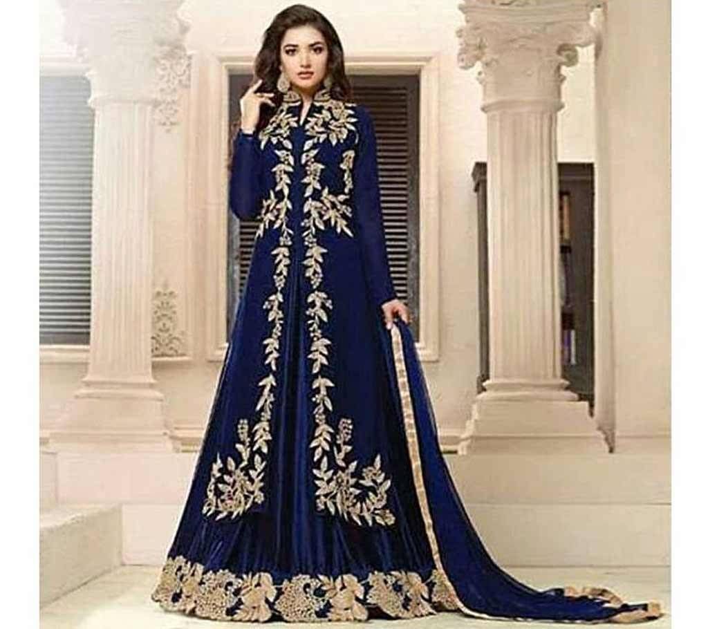 Unstitched Royal Blue Embroidery Georgette Gown (Copy)