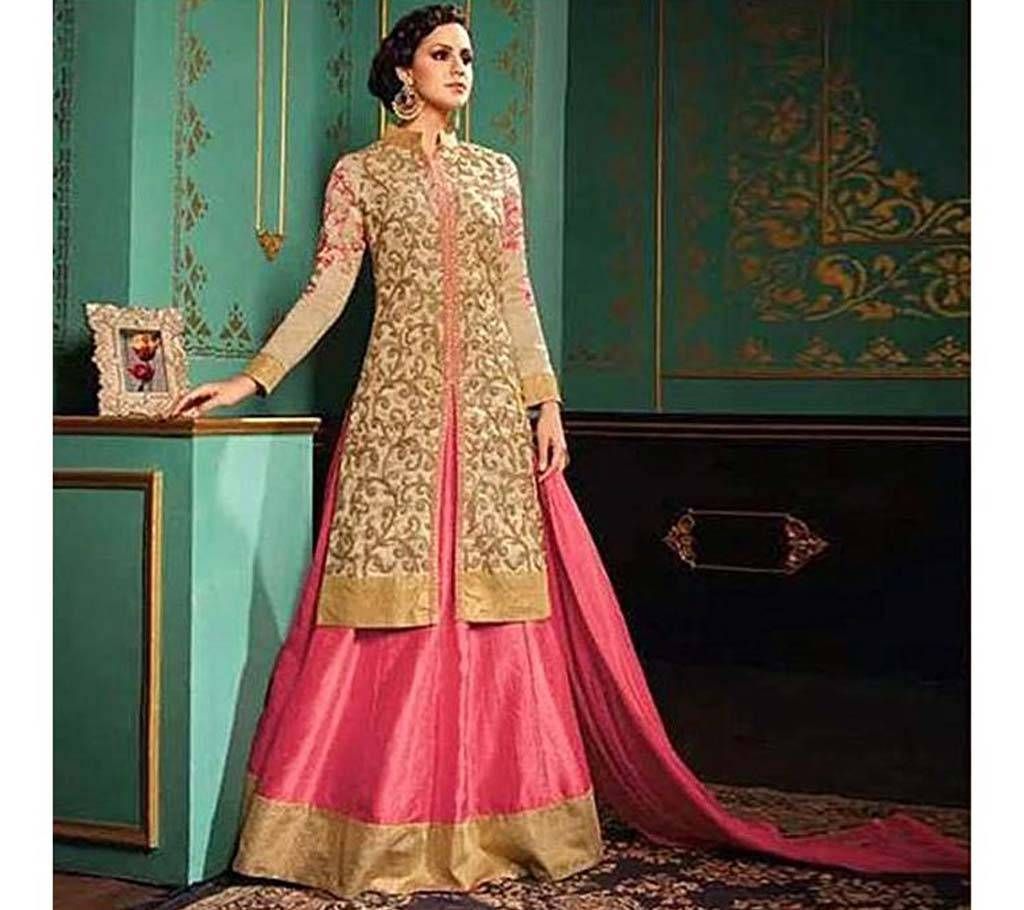 Unstitched Golden and Crimson Embroidery Gown (Copy)