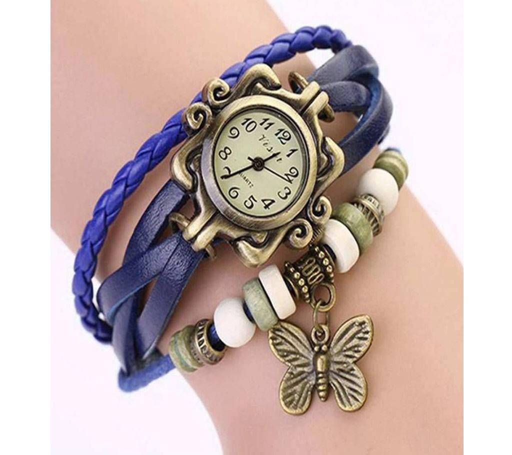 Blue Leather Butterfly Vintage Watch for Women