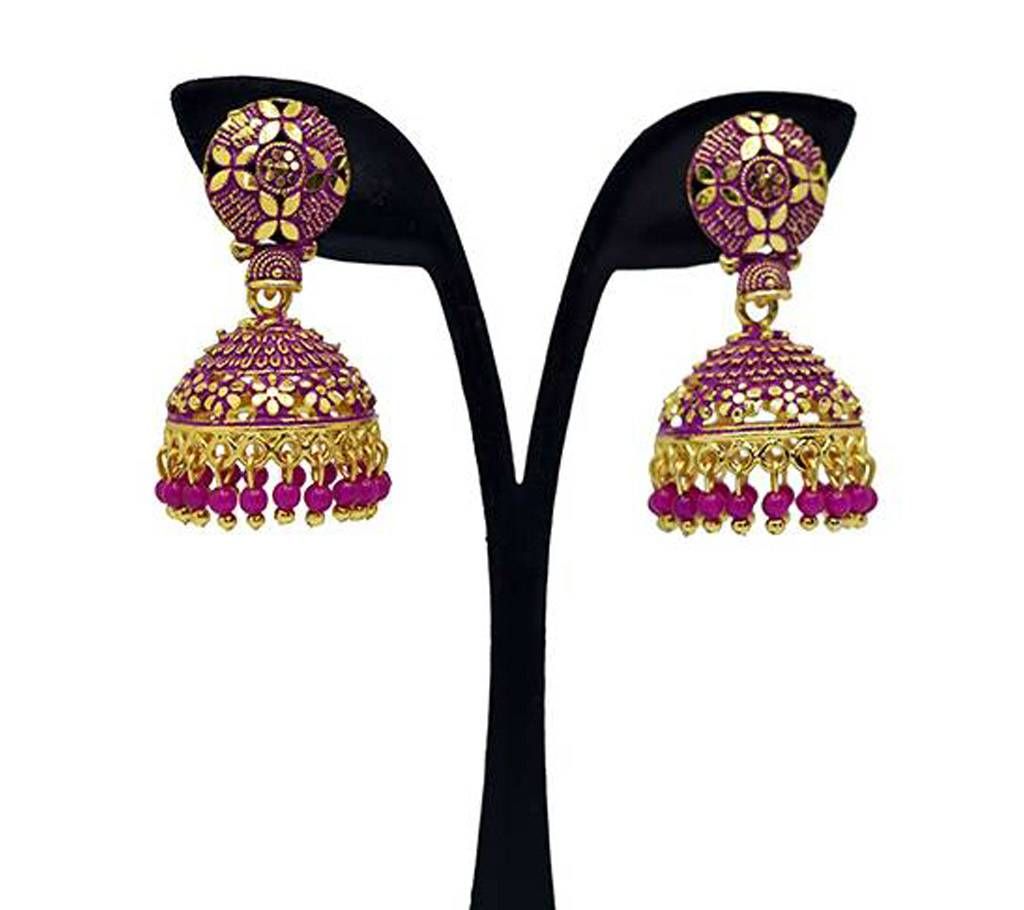 Pink Pearl Gold Plated Indian Earring For Women