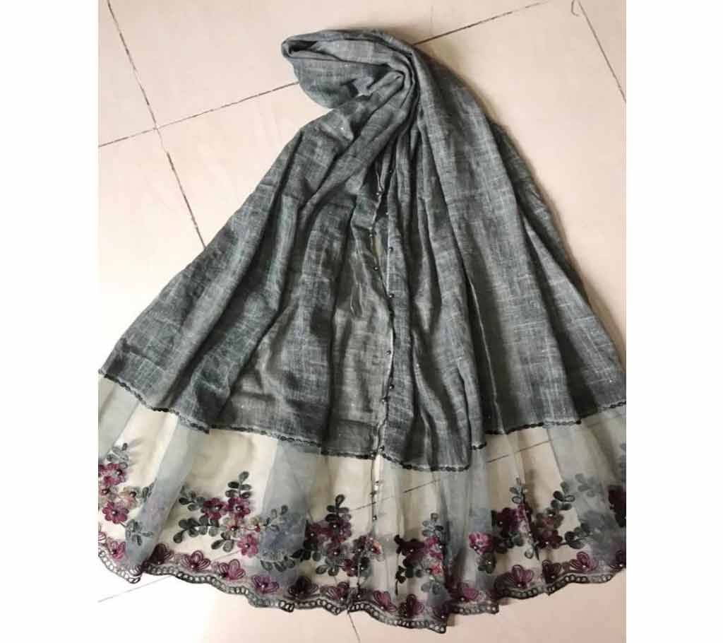 Cotton shimmery maxi hijab with embroidered laceNE