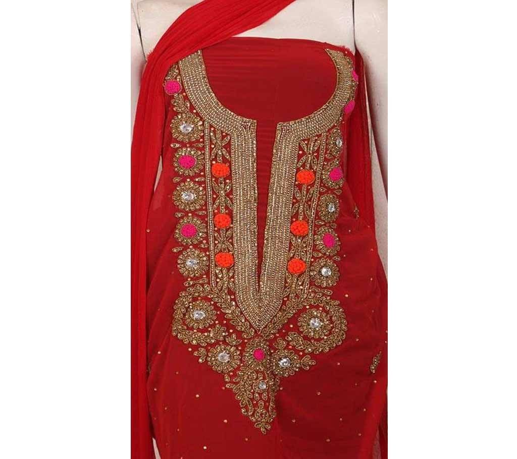 un stitched Weightless Georgette karchupi work three piece 