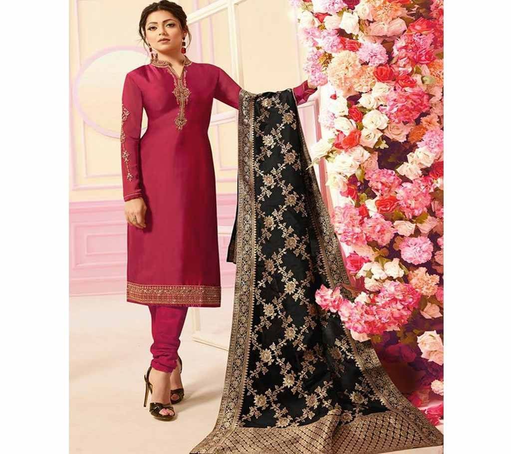 Un-stitched 3pc - India Catalog Bangladeshi Copy - Maroon With Black Orna - DNO2058