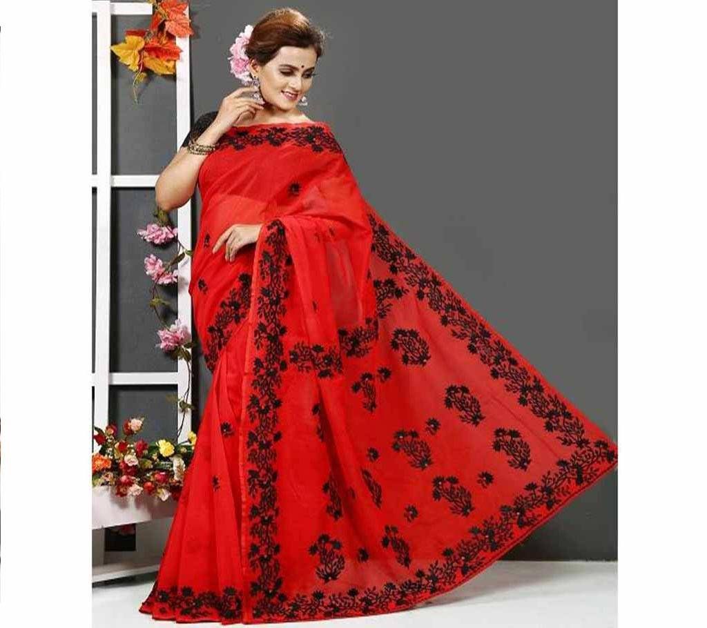 Red Muslin silk sharee