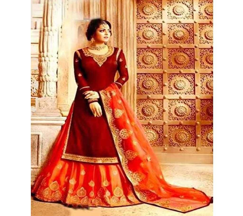 Unstitched Embroidery Georgette Gown Three Piece 