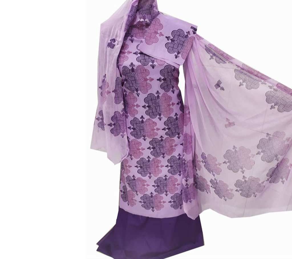 Unstitched Purple Color Cotton screen Printed Salwar Kameez