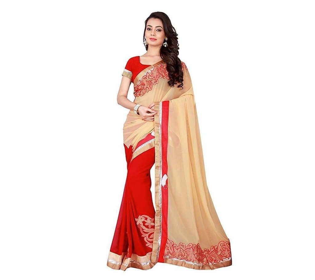 Red and cream georgette sharee