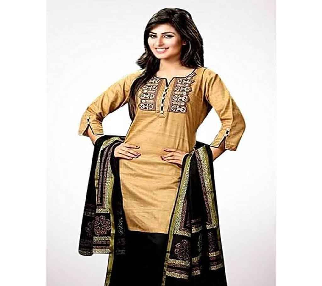 Unstitched Screen and Block Print Three Pieces for Women