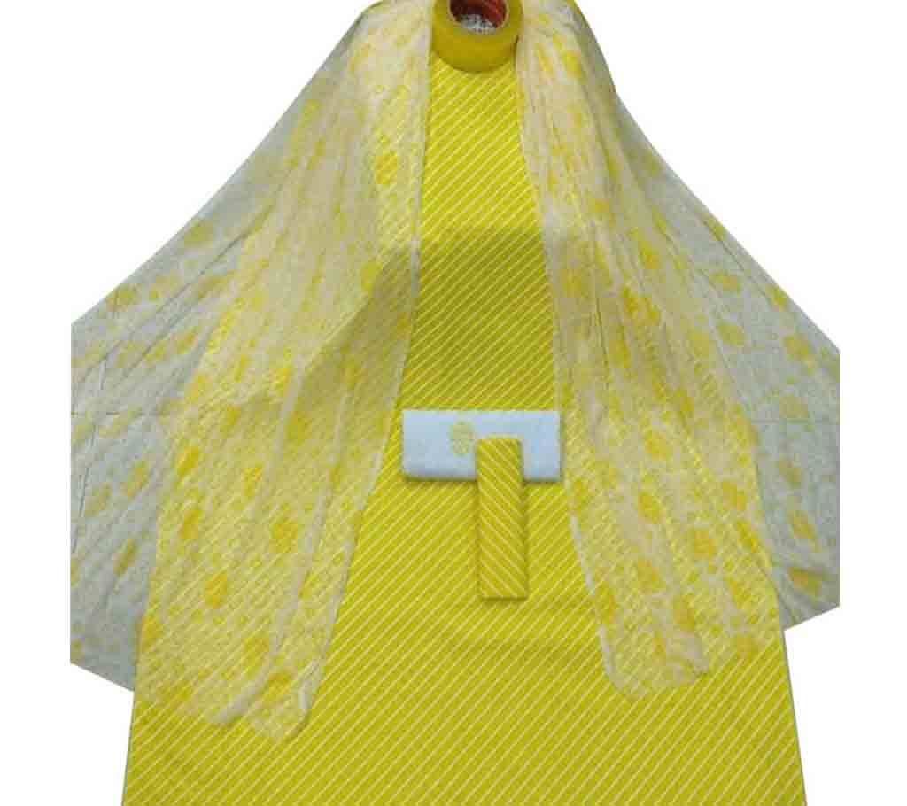 Yellow Unstitched Skin Printed Cotton 3Piece