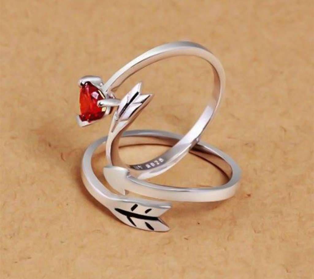 Red stone setting couple finger ring