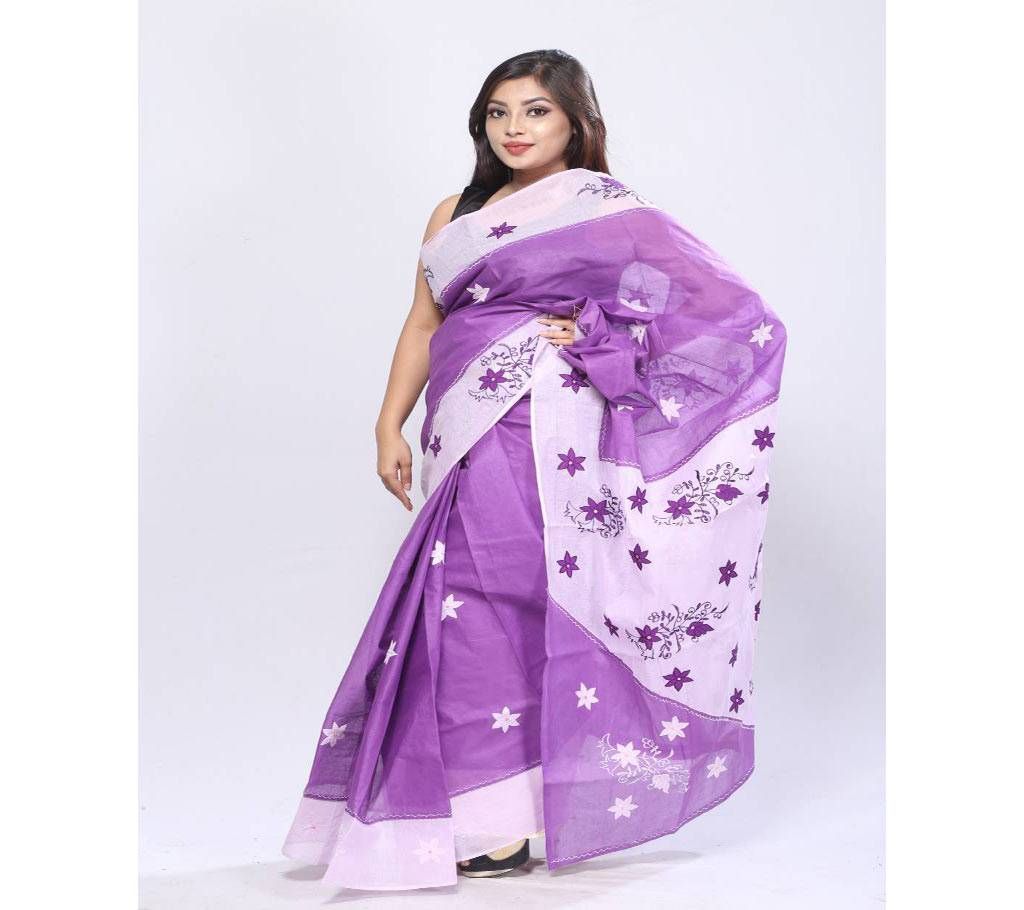 Hand Embroidery Saree -Deep Purple & Light Purple