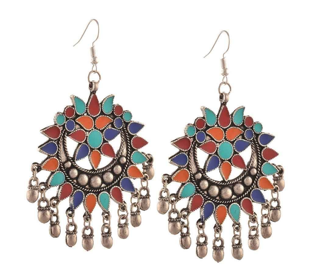 German Silver Afghani Dangler Hook Chandbali Earrings (by Zylph - ZYETCMC)